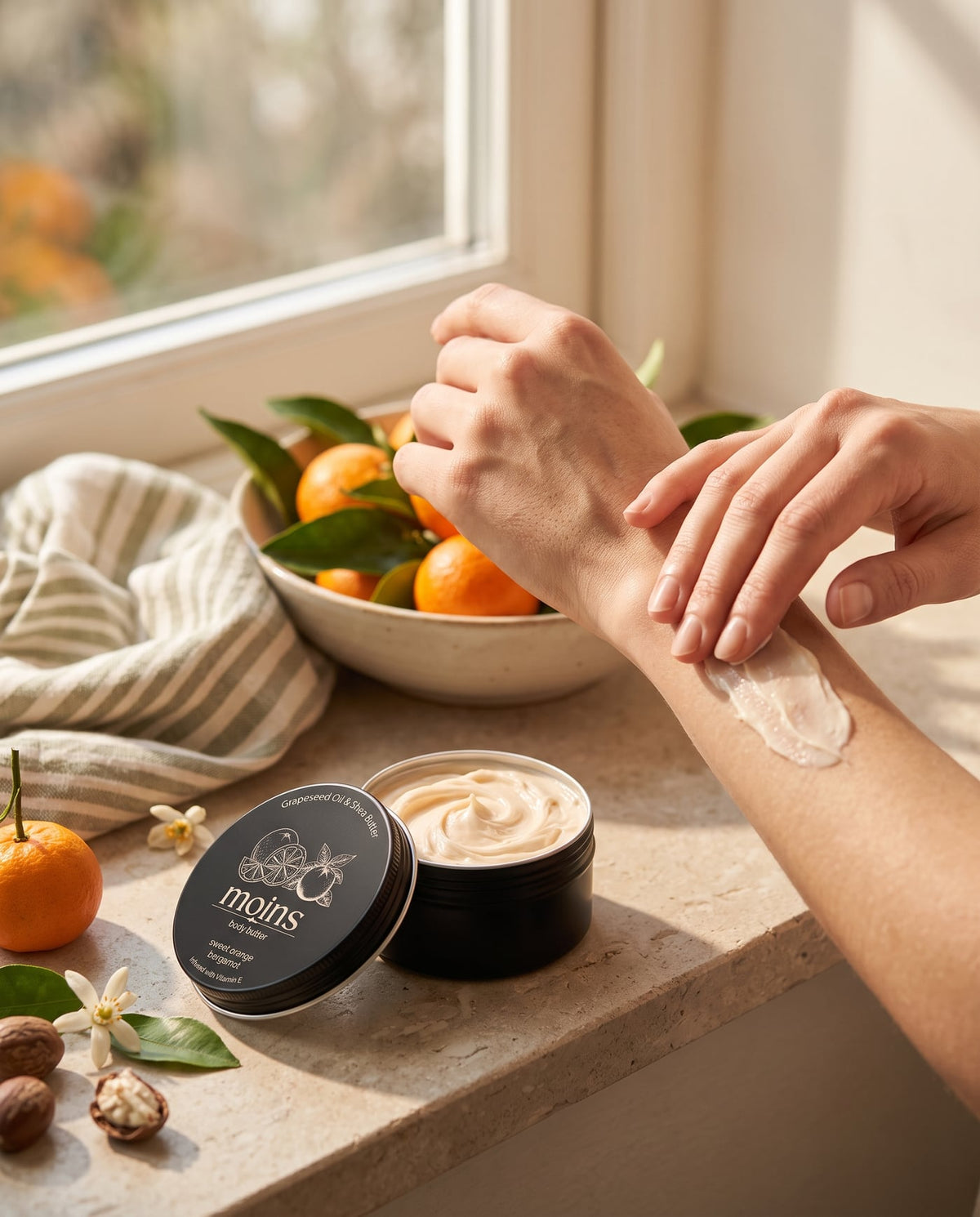Body Butter Sweet Orange-Bergamot 100ml – nanošenje
